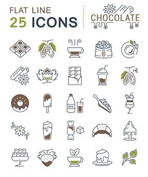 Set Vector Flat Line Icons Chocolate Stock Illustration