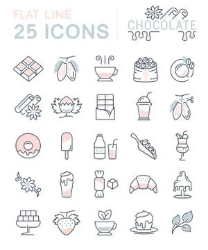 Set Vector Flat Line Icons Chocolate Stock-Illustration