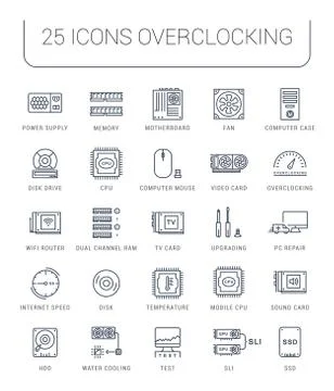 Set Vector Flat Line Icons Upgrading Computer Illustrazione stock