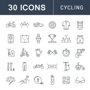 Set Vector Flat Line Icons Cycling Stock Illustration