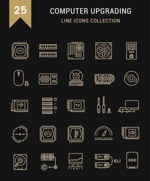 Set Vector Flat Line Icons Upgrading Computer Illustrazione stock