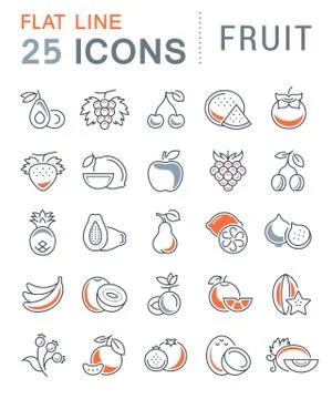 Set Vector Flat Line Icons Fruit Stock Illustration