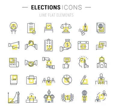 Set Vector Flat Line Icons Elections Stock Illustration