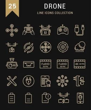 Set Vector Flat Line Icons Drones Illustrazione stock