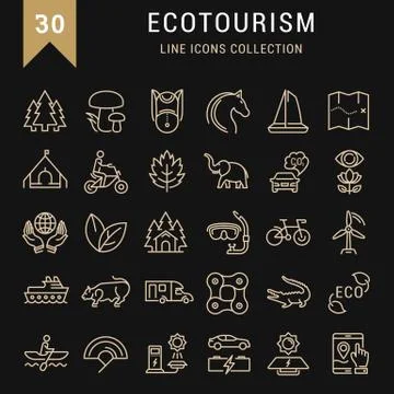 Set Vector Flat Line Icons Ecotourism Stock Illustration