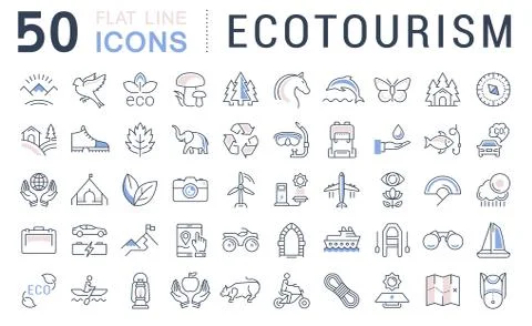 Set Vector Flat Line Icons Ecotourism Stock Illustration