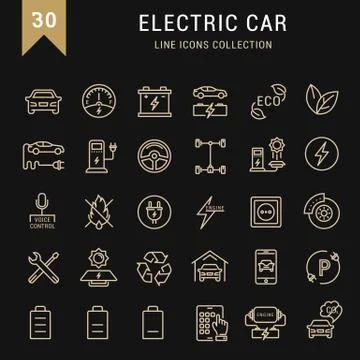 Set Vector Flat Line Icons Electric Cars Illustrazione stock
