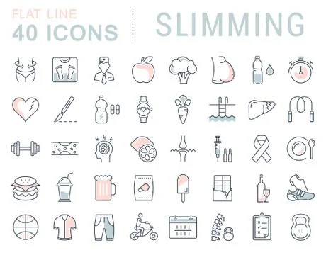 Set Vector Flat Line Icons Slimming 스톡 일러스트