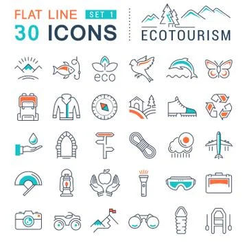 Set Vector Flat Line Icons Ecotourism イラスト素材