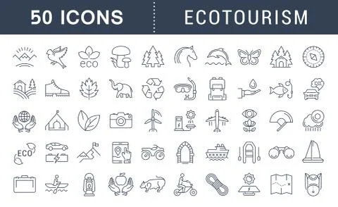 Set Vector Flat Line Icons Ecotourism Stock Illustration