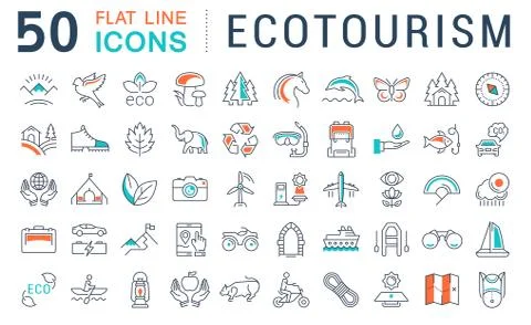 Set Vector Flat Line Icons Ecotourism Stock Illustration