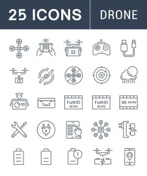 Set Vector Flat Line Icons Drones Stock Illustration