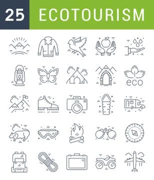 Set Vector Flat Line Icons Ecotourism 스톡 일러스트