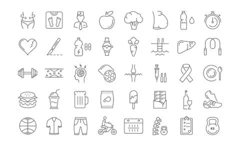 Set Vector Flat Line Icons Slimming Stock Illustration