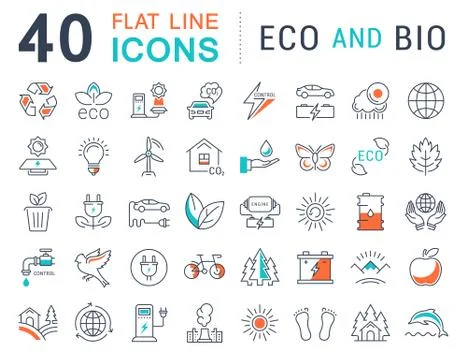 Set Vector Flat Line Icons Eco and Bio Stock Illustration