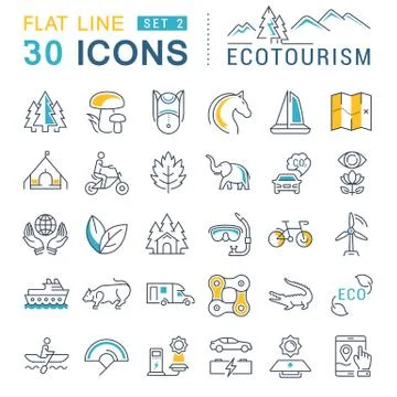 Set Vector Flat Line Icons Ecotourism Ilustración de archivo