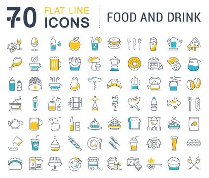 Set Vector Flat Line Icons Drinks and Food Stock-Illustration