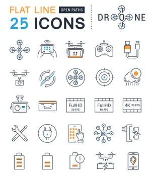 Set Vector Flat Line Icons Drones Stock Illustration