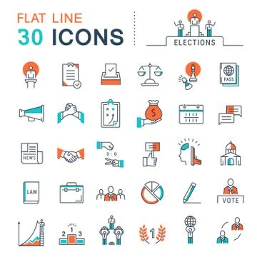 Set Vector Flat Line Icons Elections Illustrazione stock
