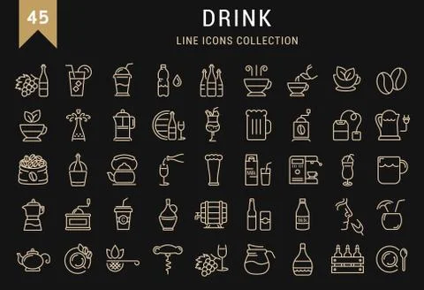 Set Vector Flat Line Icons Drinks and Alcohol 스톡 일러스트