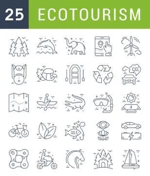 Set Vector Flat Line Icons Ecotourism Stock Illustration