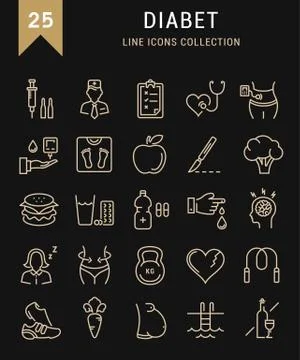 Set Vector Flat Line Icons Diabet Stock Illustration