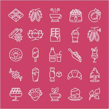 Set Vector Flat Line Icons Chocolate Stock Illustration