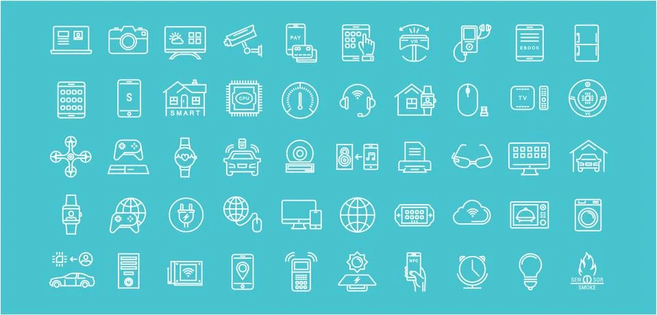 Set Vector Flat Line Icons Internet of Things Stock Illustration