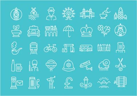 Set Vector Flat Line Icons UK Stock Illustration