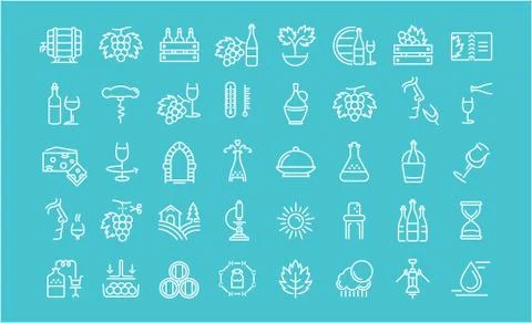 Set Vector Flat Line Icons Wine Illustrazione stock