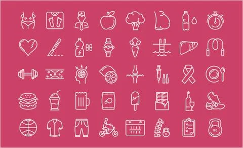 Set Vector Flat Line Icons Slimming Stock Illustration