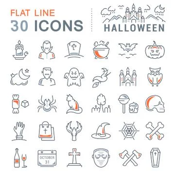 Set Vector Flat Line Icons Halloween Illustrazione stock