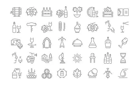 Set Vector Flat Line Icons Wine Stockillustratie