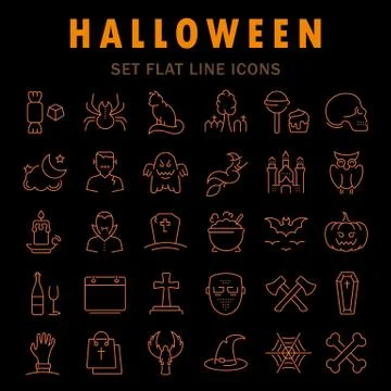 Set Vector Flat Line Icons Halloween Ilustración de archivo