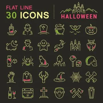 Set Vector Flat Line Icons Halloween Illustrazione stock