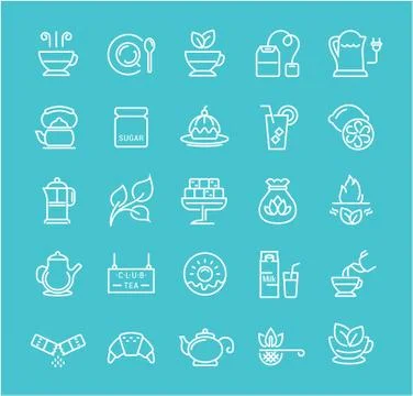 Set Vector Flat Line Icons Tea 스톡 일러스트