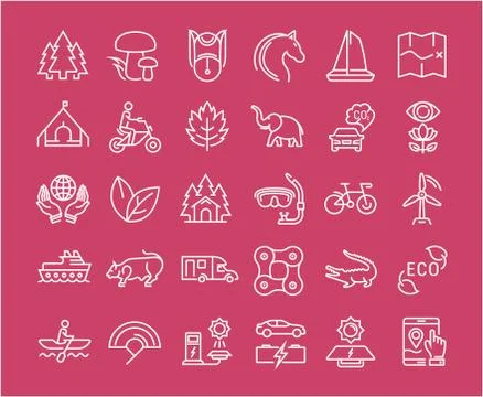Set Vector Flat Line Icons Ecotourism Stockillustratie
