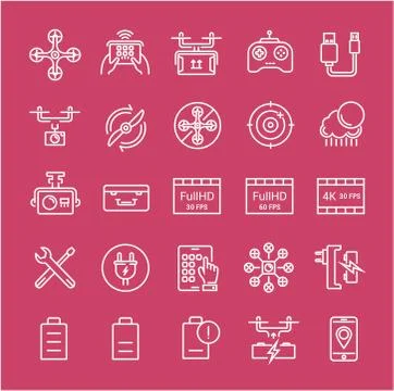Set Vector Flat Line Icons Drones イラスト素材
