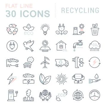 Set Vector Flat Line Icons Recycling Stock Illustration