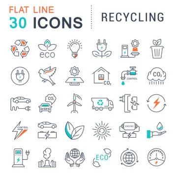 Set Vector Flat Line Icons Recycling Stock Illustration