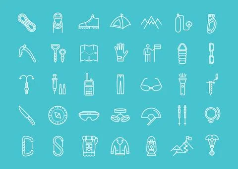 Set Vector Flat Line Icons Mountaineering Ilustração Stock
