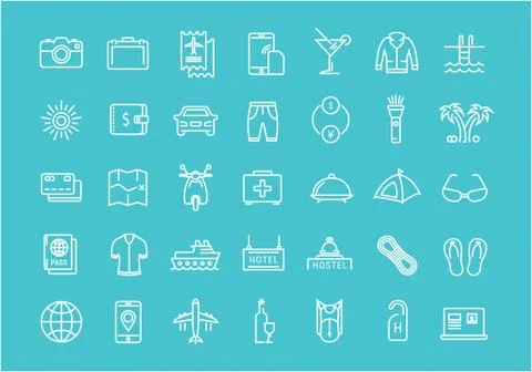 Set Vector Flat Line Icons Travel Stock Illustration