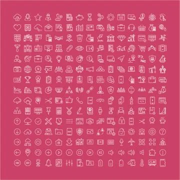 Set Vector Flat Line Icons Business, SEO, WEB and Contact Stock Illustration