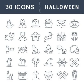 Set Vector Flat Line Icons Halloween Illustrazione stock
