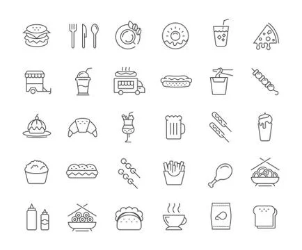 Set Vector Flat Line Icons Fast Food イラスト素材