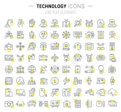 Set Vector Flat Line Icons Technology Ilustración de archivo