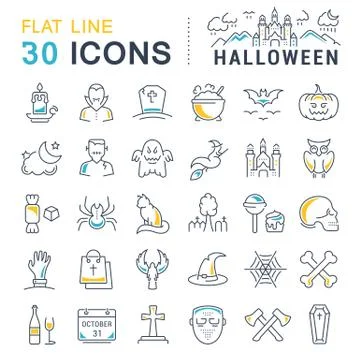 Set Vector Flat Line Icons Halloween Illustrazione stock