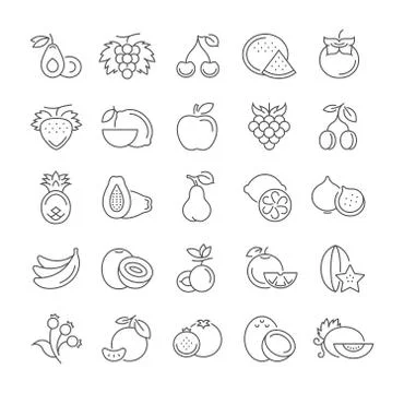 Set Vector Flat Line Icons Fruit Stock Illustration