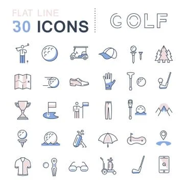 Set Vector Flat Line Icons Golf Stock Illustration