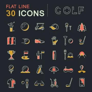 Set Vector Flat Line Icons Golf Free Stock Illustration